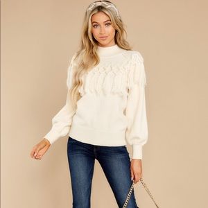 Cherry Tunes Cream Fringe Sweater